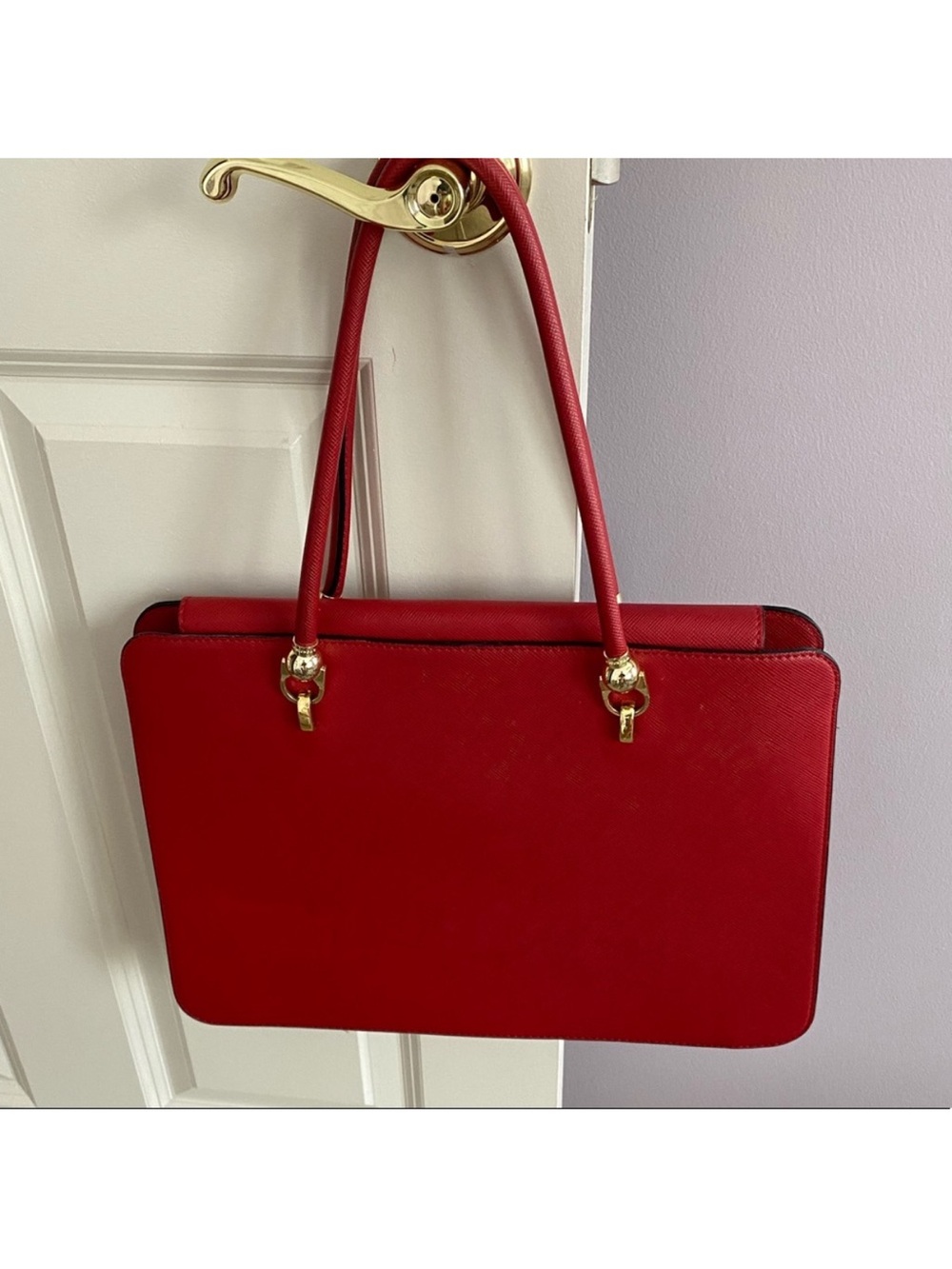 London Fog - Classic Red Structured Tote Bag - Women's Handbag